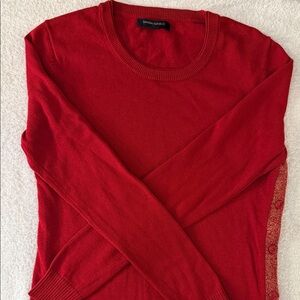 Banana Republic Knit Sweater Side Buttons Metallic Thread Double Crewneck